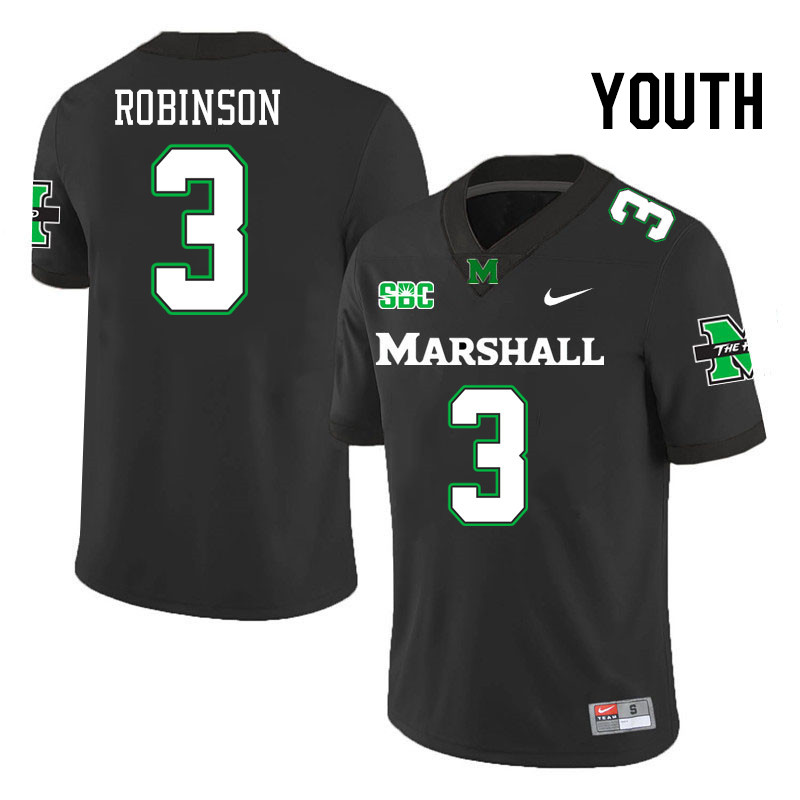Youth #3 Bryan Robinson Marshall Thundering Herd SBC Conference College Football Jerseys Stitched-Bl